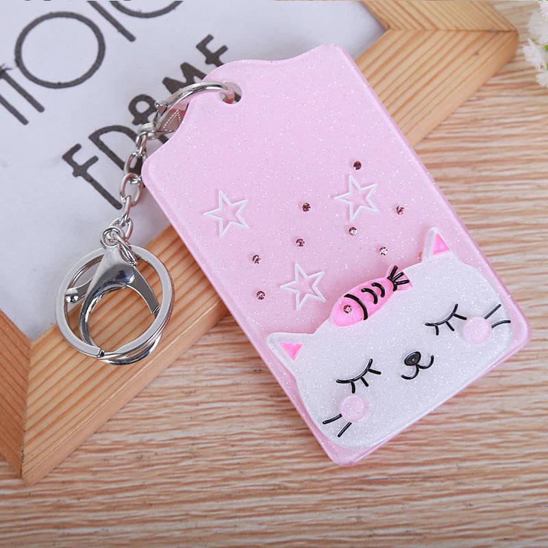 1Pcs Simple Business Card Holder Fashion Student Badge Bus Card Set Cute Leaves Animal Bell Key Chain ID Name Badge Cards Cover