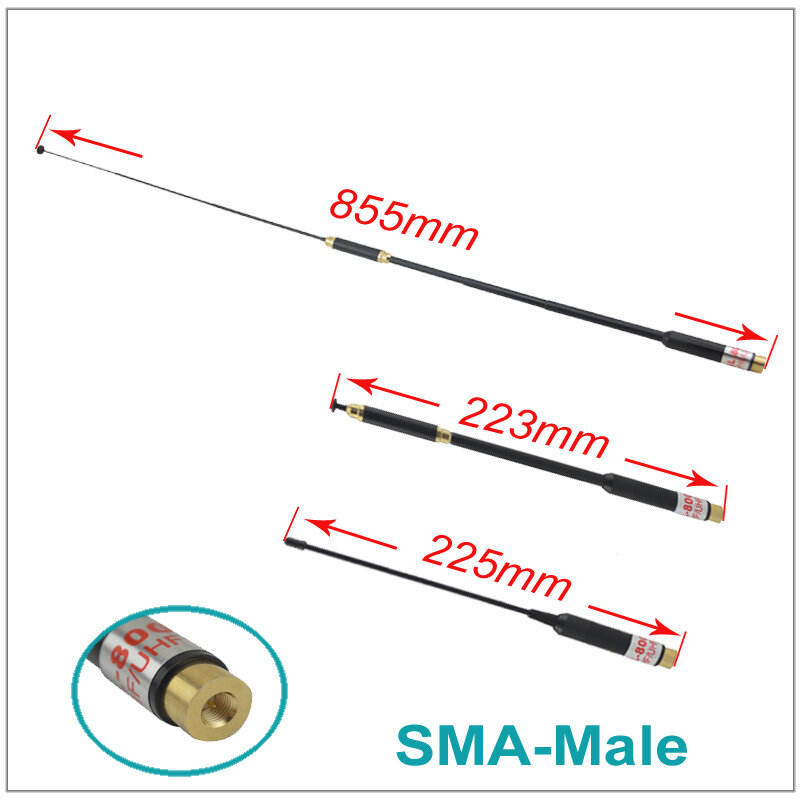 PRYME AL-800 AL 800 AL800 SMA-M SMA-Male Telescopic VHF/UHF Dual Band High Gain Extendable Antenna(SMA-Male Connector)