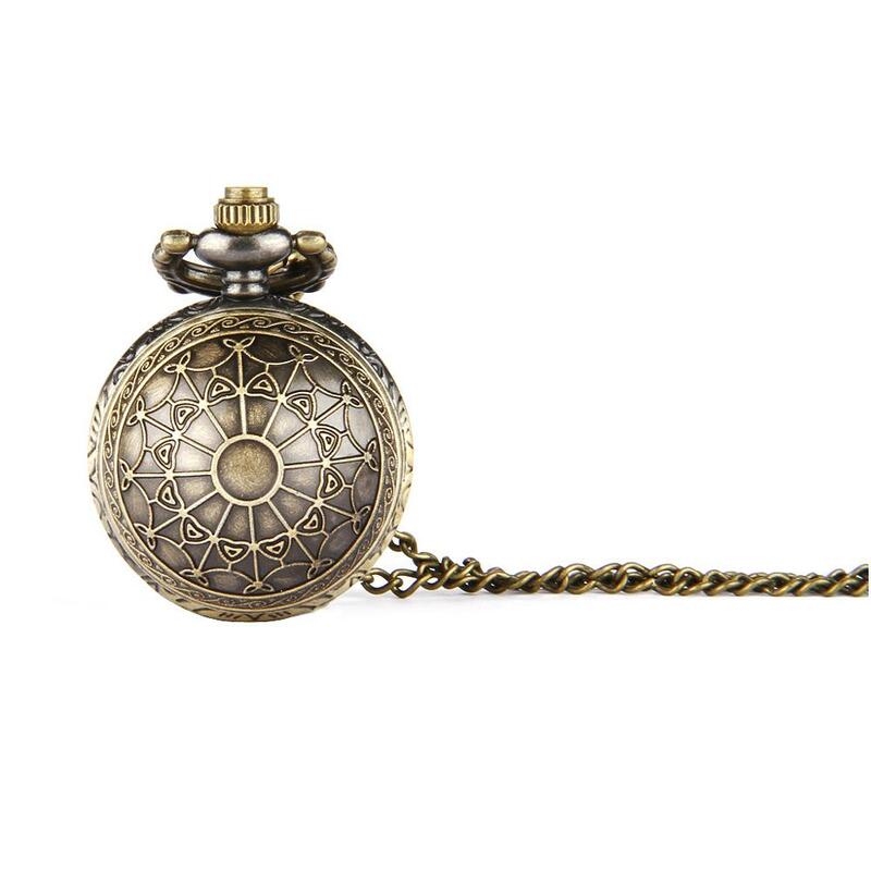 7001   Retro  Ball Shaped  Quartz Pocket Watch Fashion Sweater Angel Wings Necklace Chain Gifts for Men Women kids