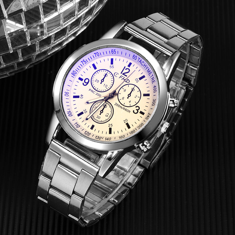 Luxury Blue Glass นาฬิกาผู้ชายผู้ชายนาฬิกาสแตนเลสกีฬานาฬิกา relogio masculino relojes hombre
