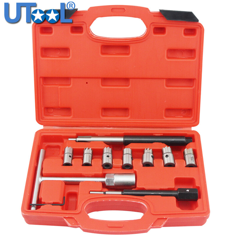 Diesel Injector Seat Cutter Set Cleaner Carbon Remover Tools Kit -10pcs