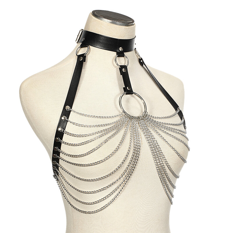 Goth Leather Body Harness Chain Bra Top Chest Waist Belt Witch Gothic Punk Fashion Metal Girl Festival Jewelry Accessories