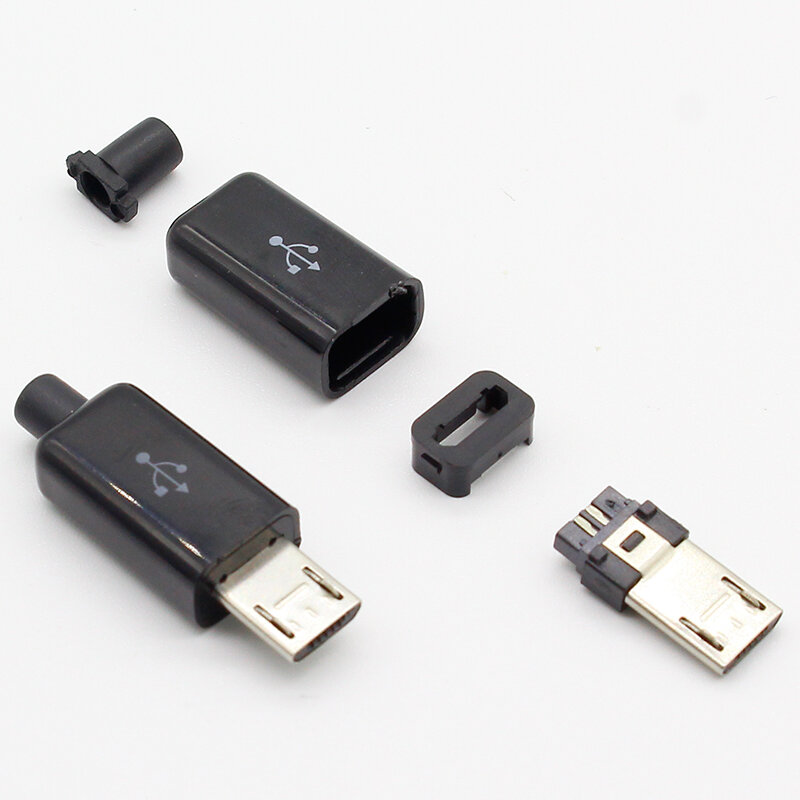 10pcs Micro USB 5PINเชื่อมชายปลั๊ก 5P USB TAILซ็อกเก็ตชาร์จ 4 in 1 สีขาวสีดำ