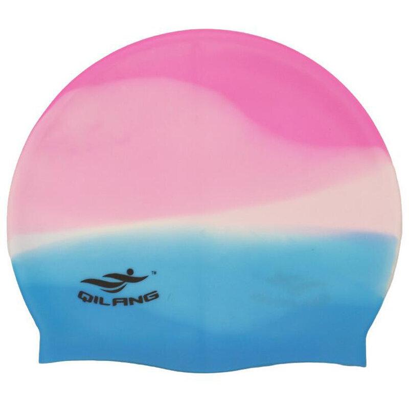 남녀공용 방수 실리콘 수영모, 레인보우 컬러풀 귀 긴 머리 보호, 성인용 수영복 모자