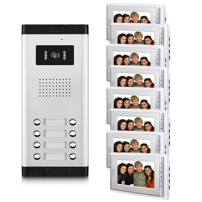 Appartement Intercom Systeem 7 Inch Monitor 6-12 Eenheden Appartement Video Deurtelefoon Intercom Systeem Wired Home video interphone kit