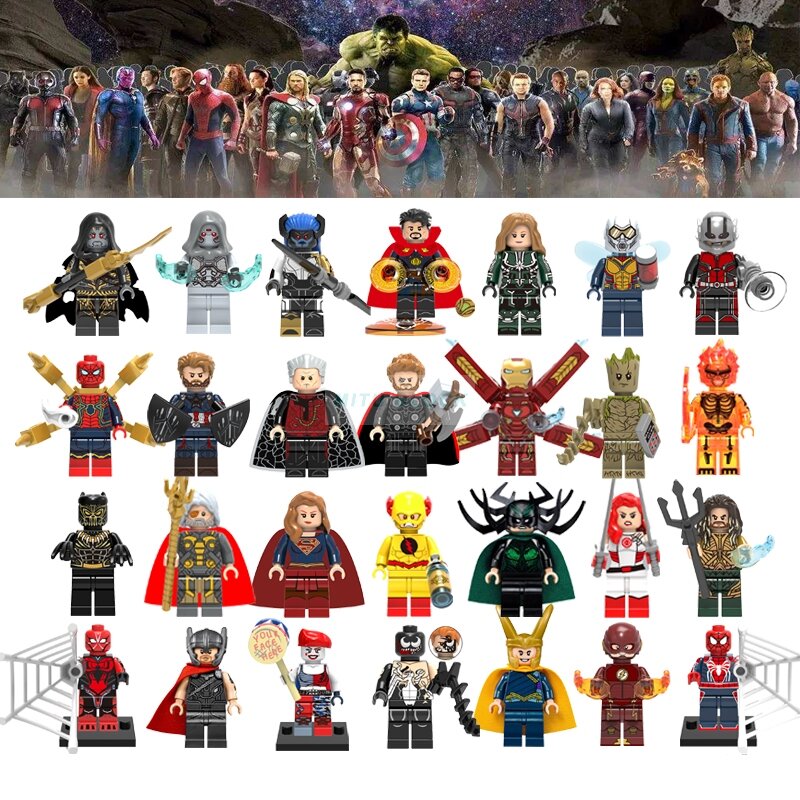 Para Los vengadores de Marvel figura de Batman de la guerra del infinito Iron Man Spiderman Pantera Negra Loki Aquaman bloques de construcción chico Juguetes