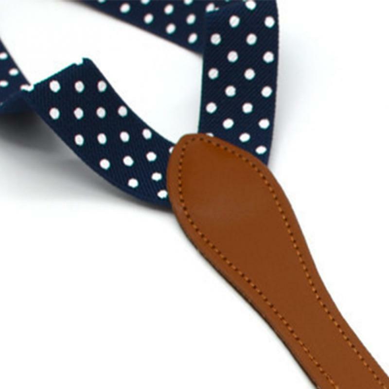 1 szt. Kokarda w kropki krawat szelki dla kobiet mężczyzn 4 klipsy skórzane dla dorosłych Bowtie szelki dla spodni granatowy czerwony