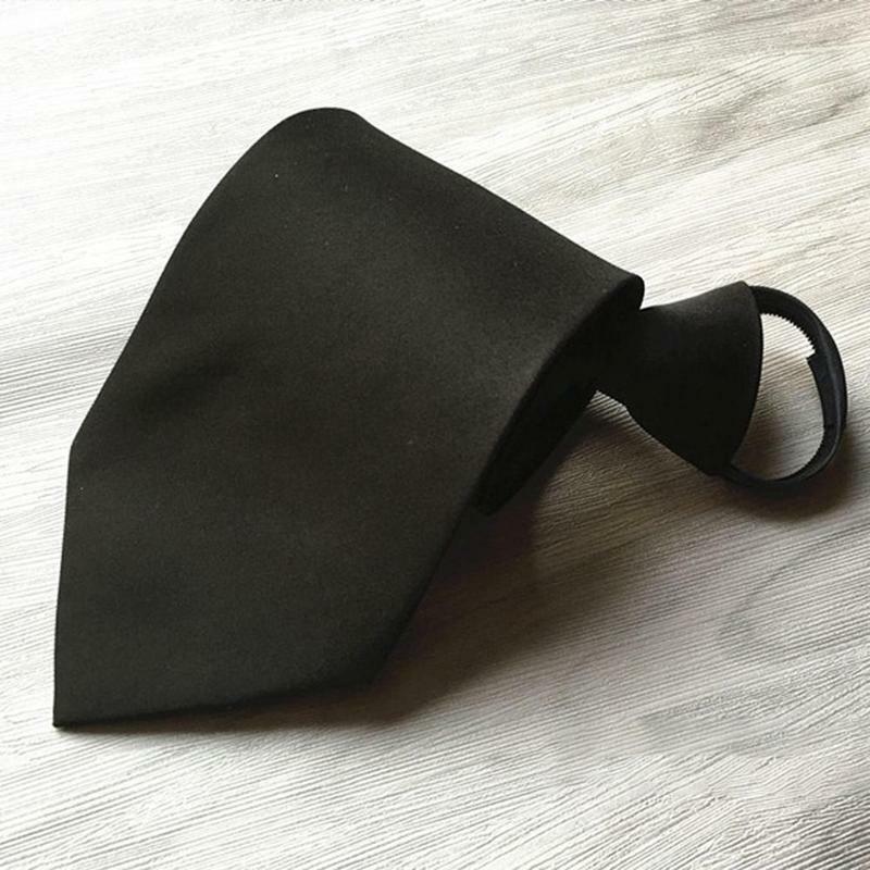 Business Necktie Men's Formal Ties Classic Black Polyester Male Skinny 8CM Casual Neck Tie With Zipper Shirt Accessories