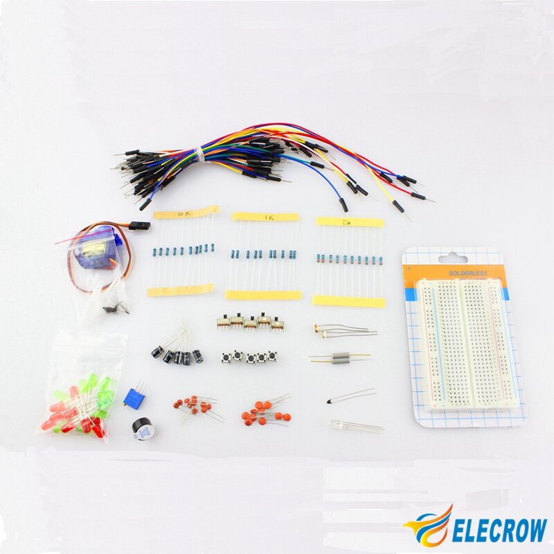 Starter Kit Arduino Elecrow untuk Pemula Kit Komponen DIY dengan Kartu Tahan Komponen Elektronik Papan Roti Dalam Kotak Plastik