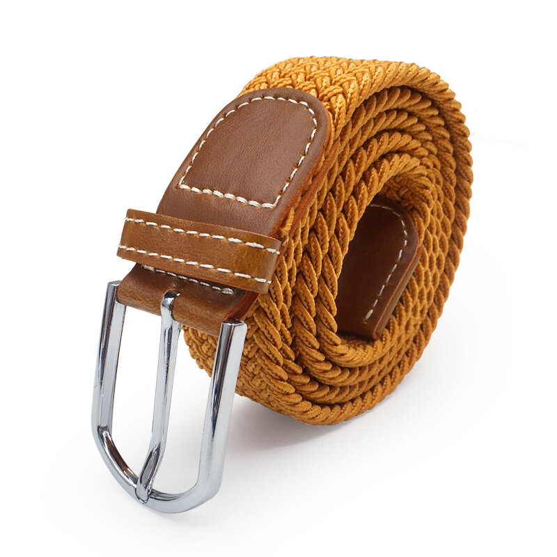 Cinturón elástico de hombre, cinturón elástico de lona negro, elástico trenzado, cinturón de cuero tejido, ancho, cinturón elástico de Metal caliente para hombres