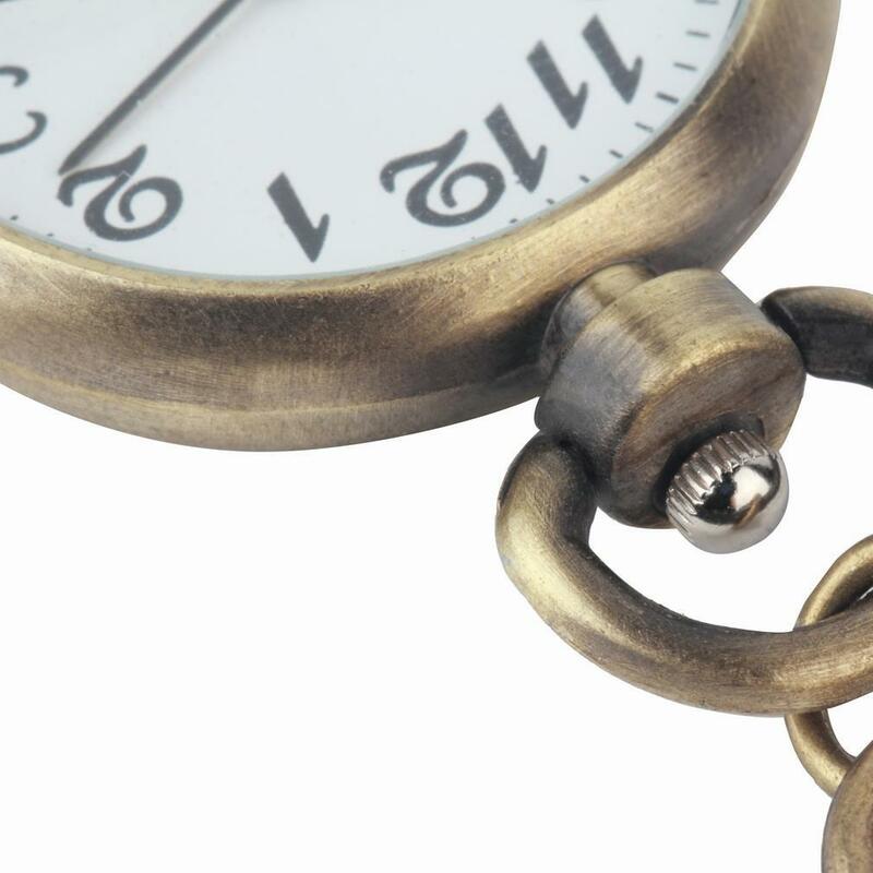OUTAD 1 Buah Jam Tangan Saku Antik Quartz Perunggu Gantungan Kunci Pergerakan Jam Tangan Gelang Kunci Dial Bulat Hadiah Grosir untuk Teman Ayah Ayah