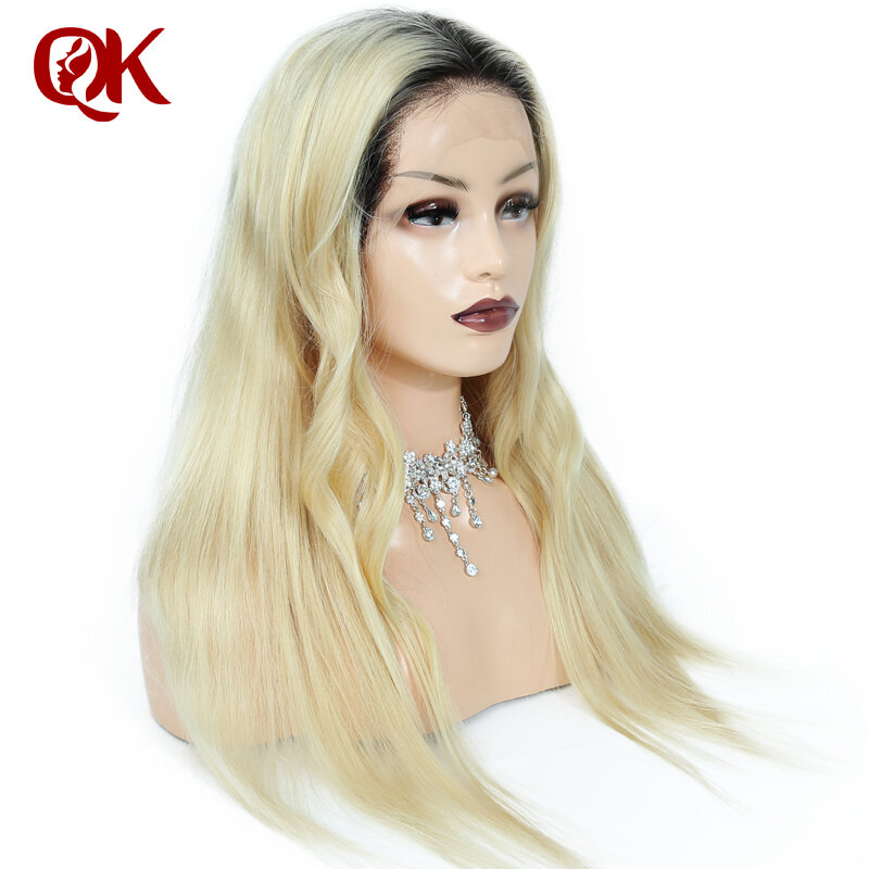 QueenKing hair 13x4 Lace Front Wig 150% Density Ombre 1B 613 Blonde Silky Straight Preplucked Hairline 100% Brazilian Human Hair
