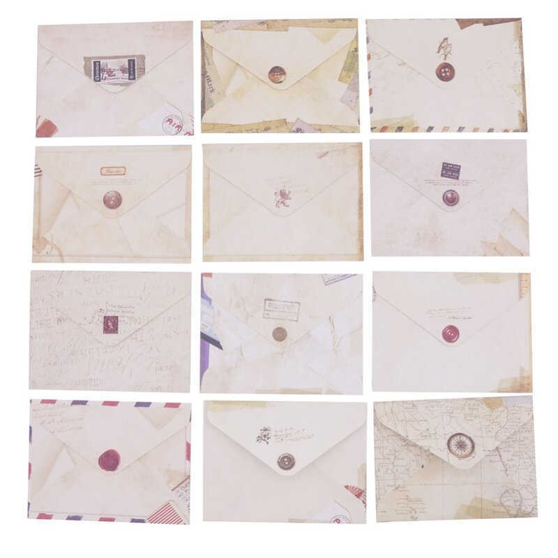 Mini sobres de papel Kraft Vintage para ventana, sobre de invitación de boda, tarjeta de regalo, paquete de mensajes, 96x72mm, 12 unidades