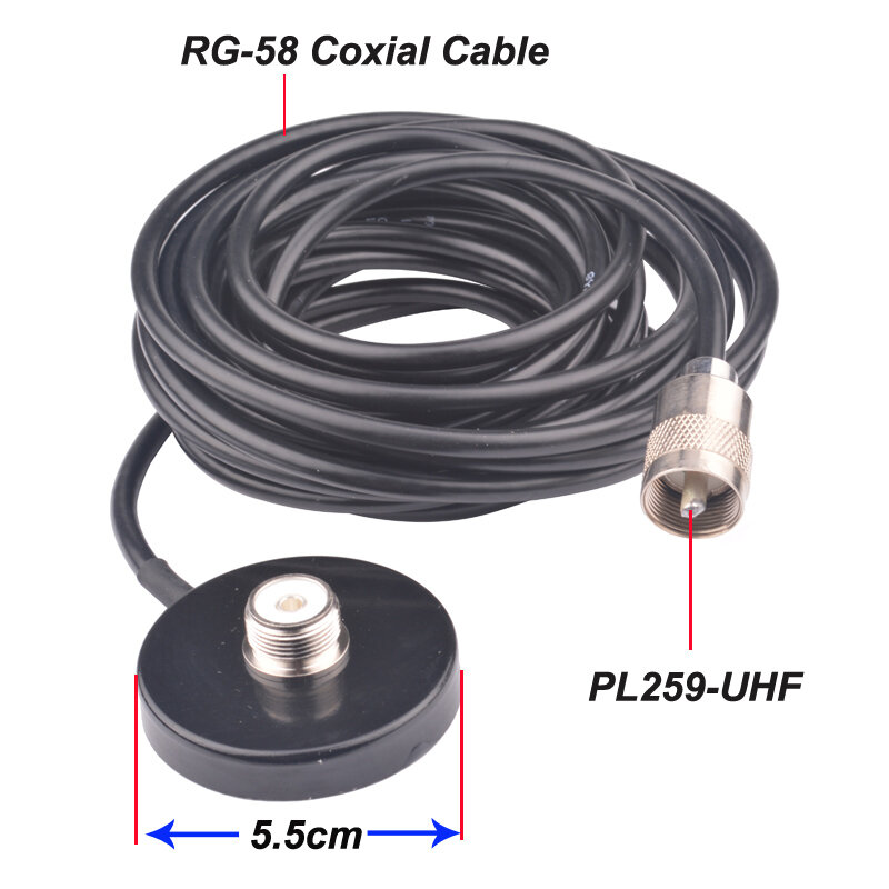 Support Mobile à montage magnétique SO239 avec câble Coaxial RG-58A/U de 5m et connecteur PL-259 M-J pour émetteur-récepteur Radio Mobile