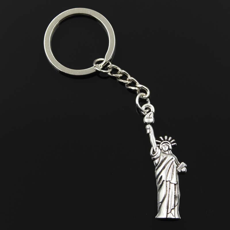 جديد الموضة الرجال 30 مللي متر المفاتيح حامل معدني ذاتي الصنع سلسلة Vintage تمثال الحرية نيويورك 49x14 مللي متر فضية اللون قلادة هدية