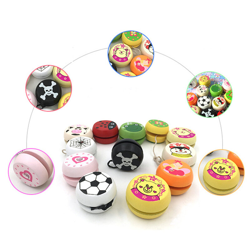 Yoyo de madera con estampados de animales para niños, juguetes de mariquita, Yoyo creativo, Yoyo