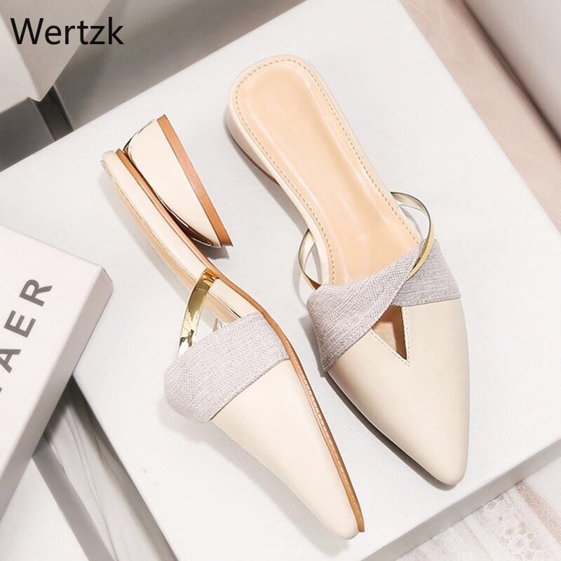 2019 New Summer Flats Lady Sandals Slippers Soild Color Slip on Pointed Toe Women Mules Outdoor Slipper Shoes Woman Slides A194