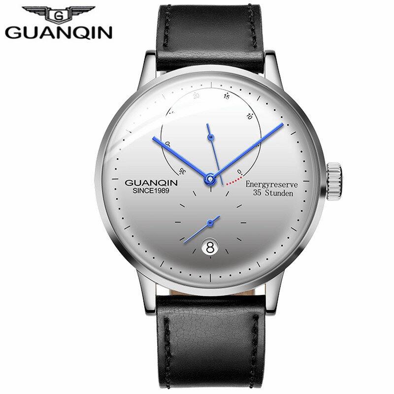 GuanQin-Reloj Automático para hombre, cronógrafo mecánico de lujo, con calendario de cuero, resistente al agua