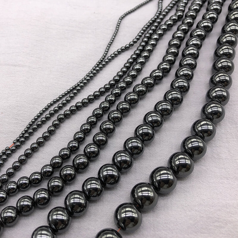 Cuentas de hematita de piedra Natural, cuentas negras sueltas redondas de 3mm, 4mm, 6mm, 8mm, 10mm, 12mm, accesorios para hacer joyas