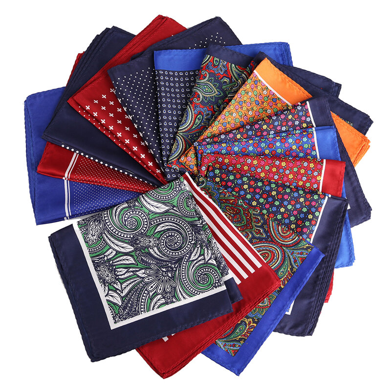 Tailor Smith Men's Handkerchief Floral Anchor Checked Polka Dot Printed Hankies Polyester Hanky Business Pocket Square 33x33 CM
