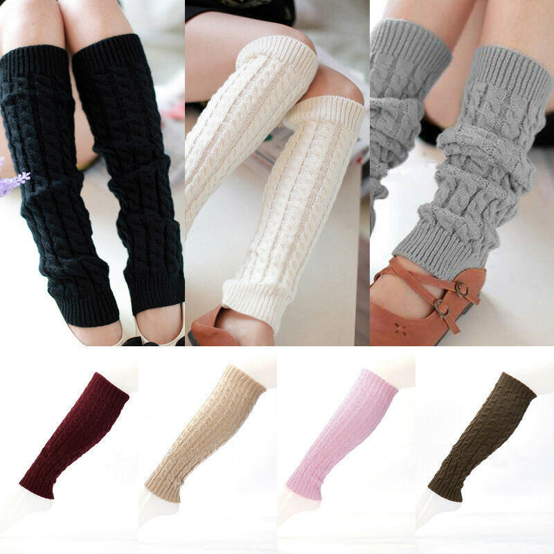 Meias aquecidas de perna de crochê, meias de malha quente para mulheres, aquecedores compridos de inverno, modernas meias,
