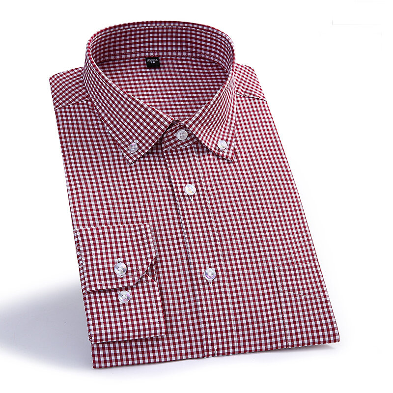 캐주얼 셔츠 브랜드 100% 면 작은 격자 무늬 셔츠, 남성 봄 스마트 옥스포드 드레스 셔츠 Camisa Masculina 고품질