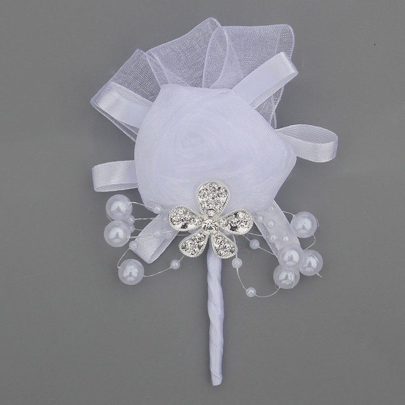 W magazynie gorąca sprzedaż 1 sztuk/partia Ivory ślubne staniki Boutonniere Groom diament kryształ ślub kwiaty perła zroszony broszka kwiaty