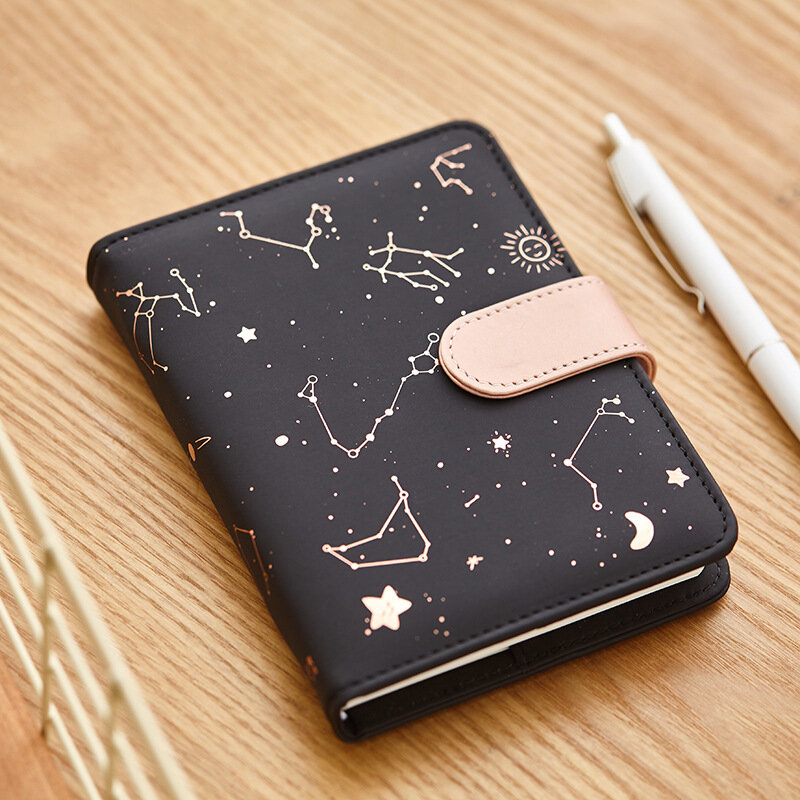 Cahiers de poche Constellation Stars PU Cover, planificateur noir, agenda de poche, licence d'évaluation mensuelle, cahier blanc