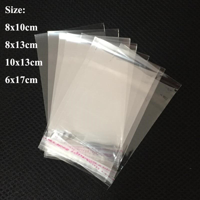 1000 шт./лот 8x10 8x13 10x13 6x17 см прозрачные самоклеящиеся пакеты из полипропилена, пакеты для ювелирных изделий, пластиковые упаковочные пакеты