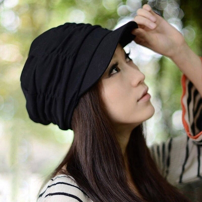 2018 Topi Wanita musim gugur dan musim dingin Baru Korea padat gorras mujer knit hat lipit Newsboy Cap Hangat Outdoors Visor Tengkorak Topi hitam