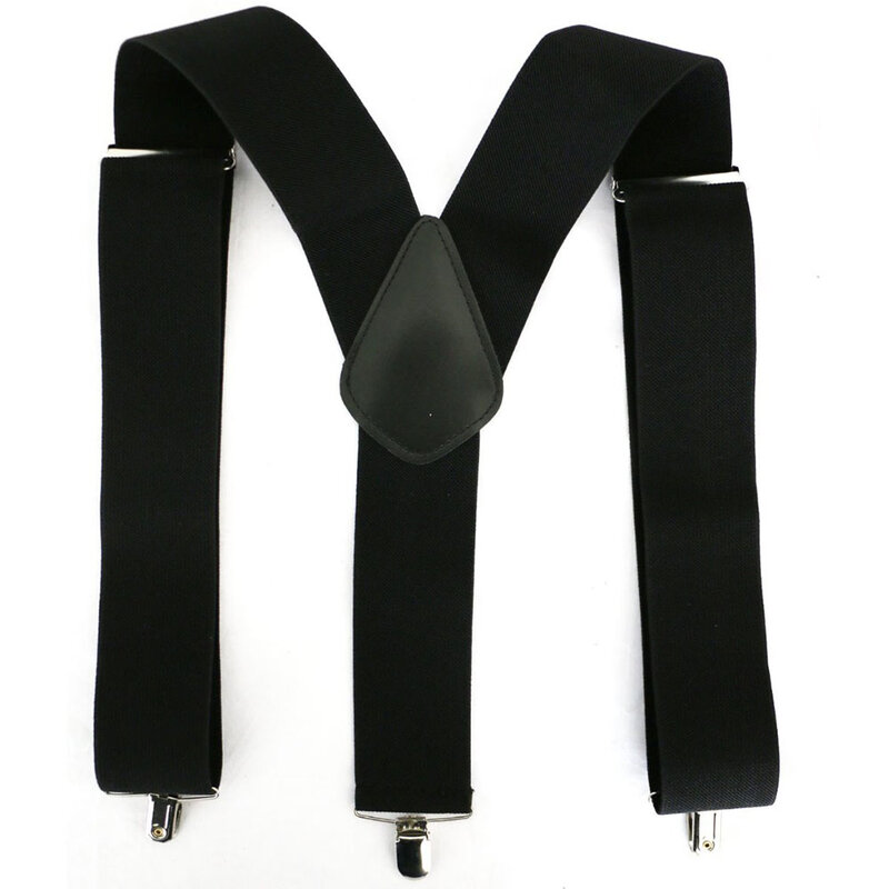 Winfox Vintage Black Red 5cm Wide Elastic Adult Suspender Solid Pants Braces Male Suspenders Men 3 Clip-on