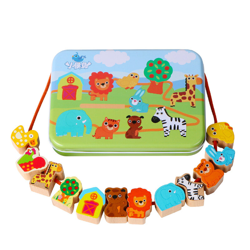 Logwood brinquedos de madeira para bebês, brinquedo diy com desenho de fruta, animal que toca, contas de madeira, brinquedo educacional para crianças de monterssori