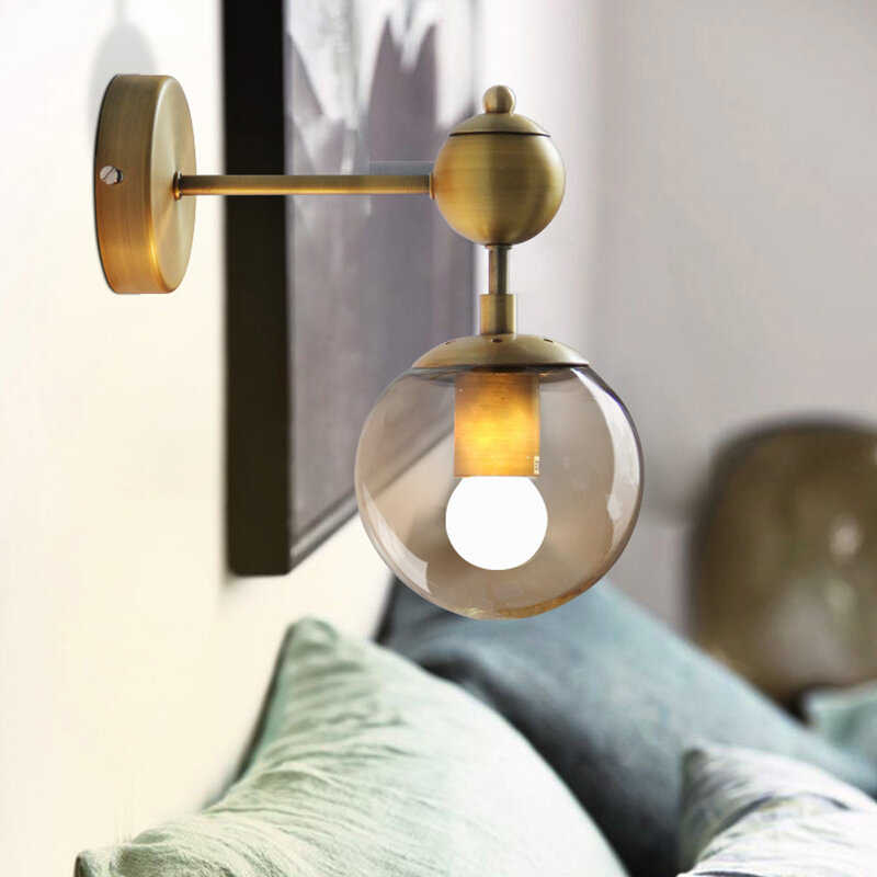 Modern Bedroom E27 Wall Lights Stair Wall Lamp Sconce Metal Base Globe Glass Double Ball Heads Vintage Indoor Lighting Fixtures