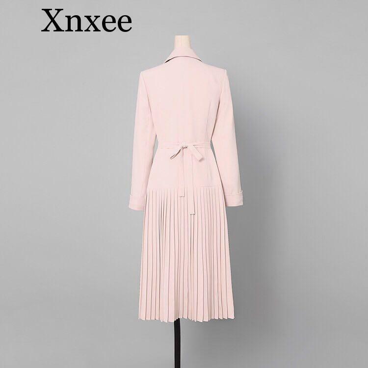 Женский двубортный плащ Xnxee, модельный плиссированный длинный тренчкот Милана, Осень-зима 2019