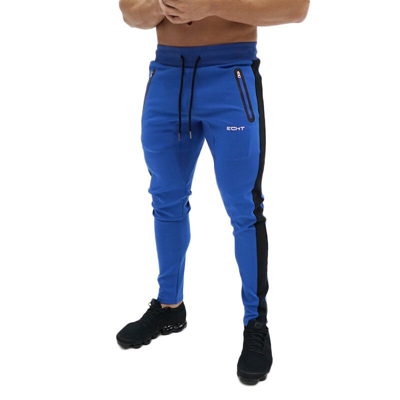 Homens joggers cintura elástica calças compridas 2019 marca de moda casual cor sólida fitness workout sweatpants azul vermelho preto branco