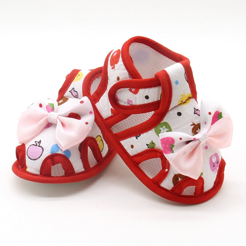 Летние сандалии с милым принтом и бантом для новорожденных девочек, милая дышащая обувь принцессы с бантом, 0-18 месяцев