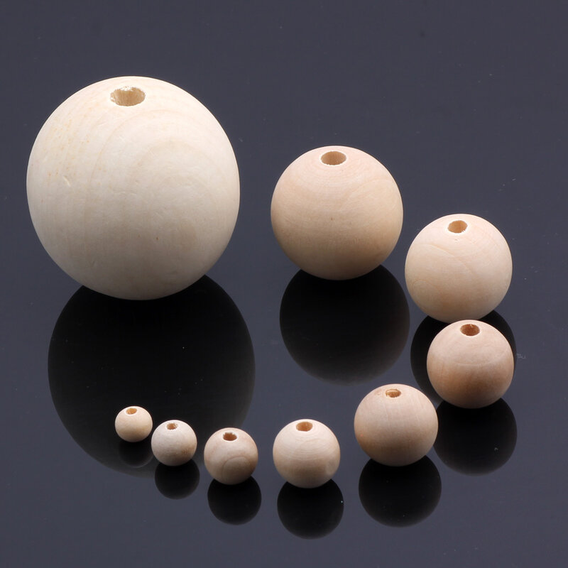 Wood beads 6/8/10/12/14/16/18/20/25/30/35/48MM Natural Wooden Round Bead Children's Jewelry Toys DIY Crafts Decor Accessories
