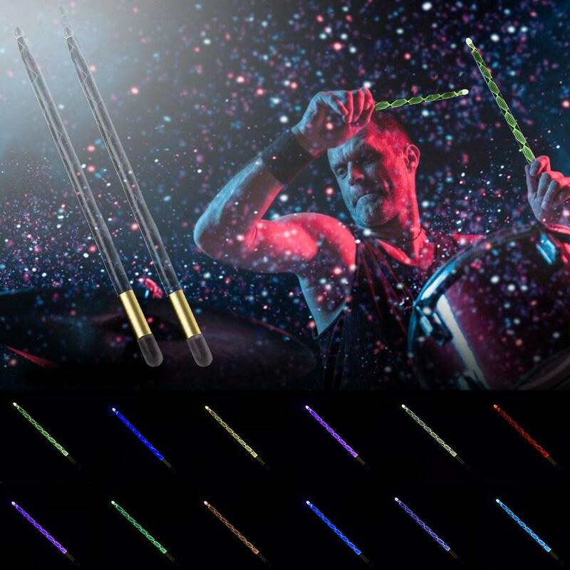 1 pasang tongkat Drum akrilik 5A berubah 12 warna stik Drum Jazz LED bercahaya warna-warni untuk bagian properti performa pesta panggung