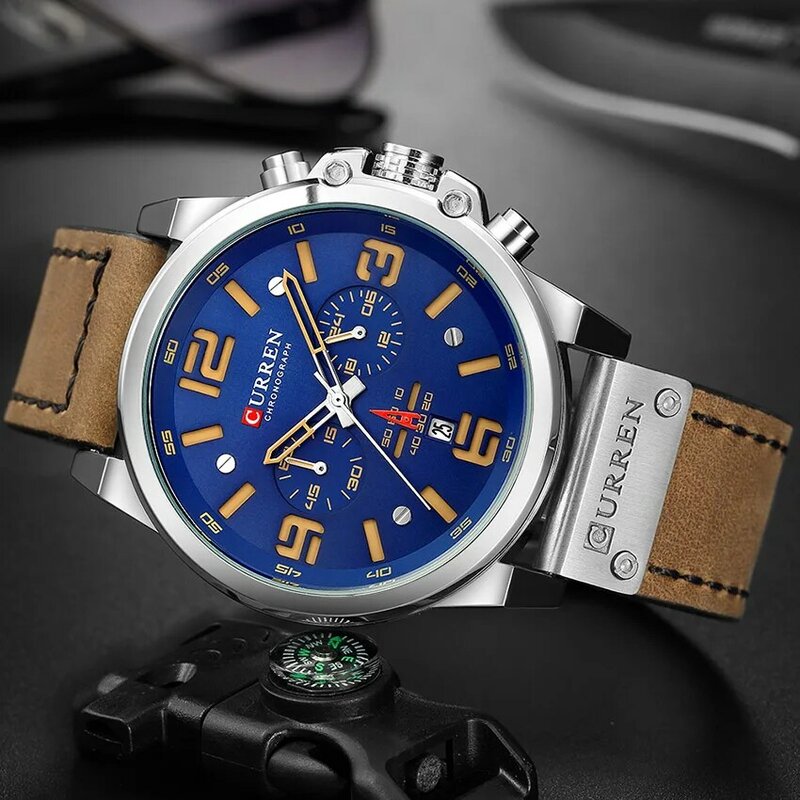 Nuevo curren 8314 relojes para hombre de lujo de marca superior reloj de pulsera deportivo militar de cuero reloj de cuarzo erkek saat Relogio Masculino