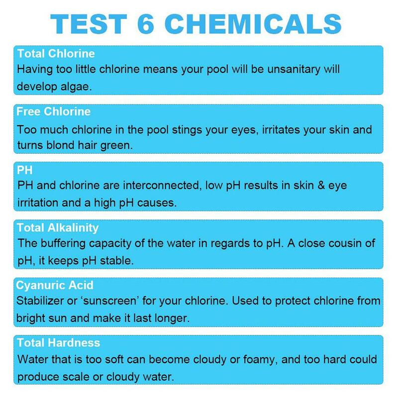 6-In-1 Swimming Pool PH Test Paper Residual Chlorine PH Value Alkalinity Hardness Test Strip Hot Tub Water Pool Test PH Strips