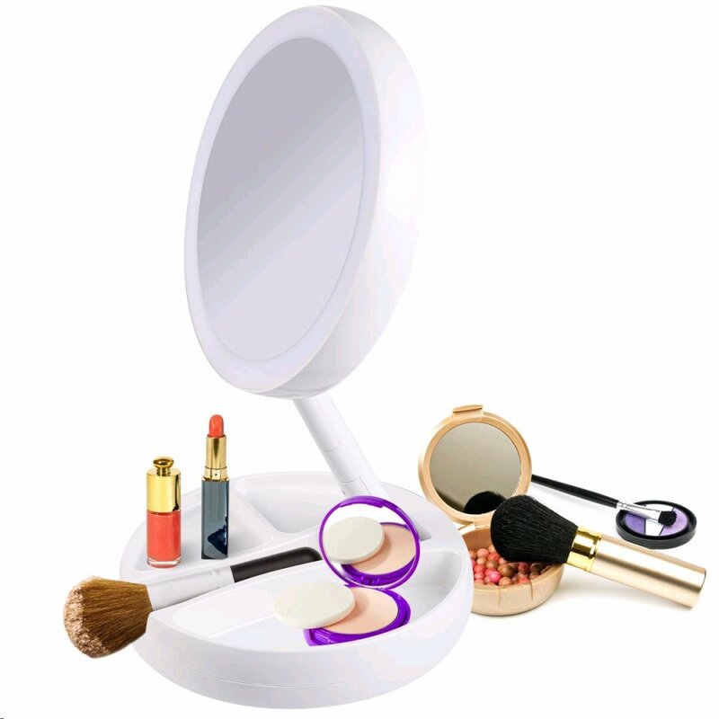 MY FOLD AWAY espejo de maquillaje con iluminación LED, espejos de bolsillo compactos, gafas de aumento de 10X, espejo de mano cosmético
