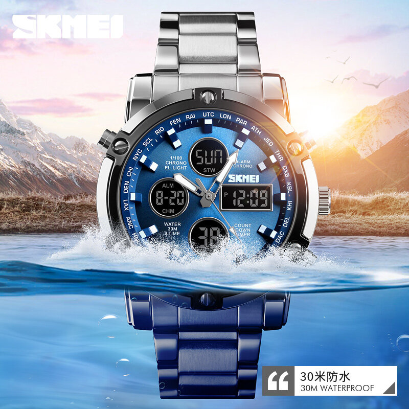 Skmeiスポーツ男性腕時計ファッションカジュアルメンズ腕時計デジタル 30 メートル防水時計デュアル表示クォーツ腕時計レロジオmasculino