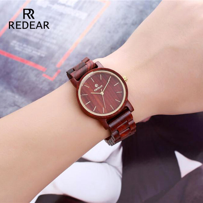 REDEAR His-and-her relojes reloj de pulsera de sándalo rojo movimiento japonés reloj de cuarzo moda regalo de San Valentín