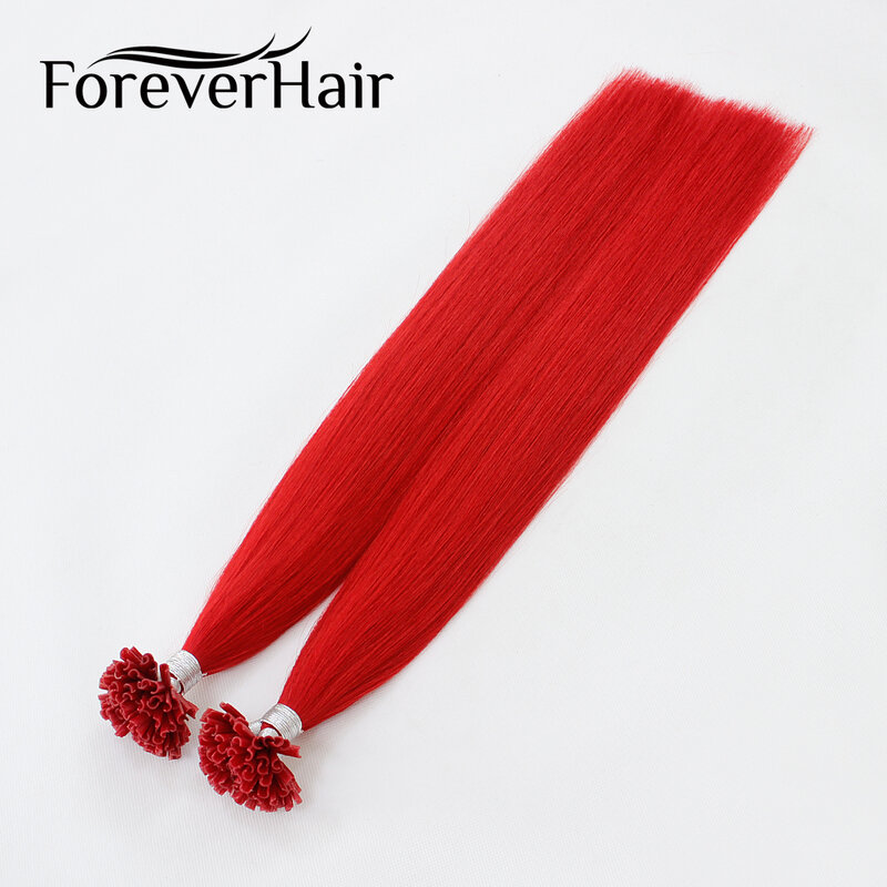 FOREVER HAIR – Extensions de cheveux Remy, 0.8 g/s, 18 "20", pointe en U, couleur rouge, pré-collées, avec Capsules de kératine, Fusion chaude, 50 pièces