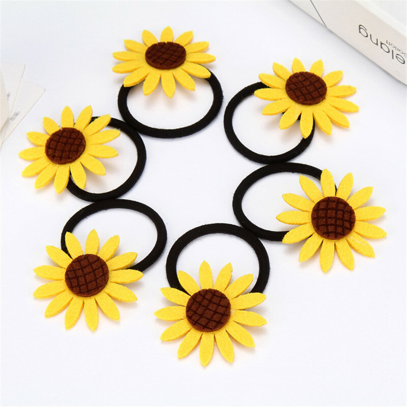 10PCS/LOT Lovely Sunflower Elastic Hair Bands Toys For Girls Handmade Bow Headband Scrunchy Kids Hair Accessories For Women 2024