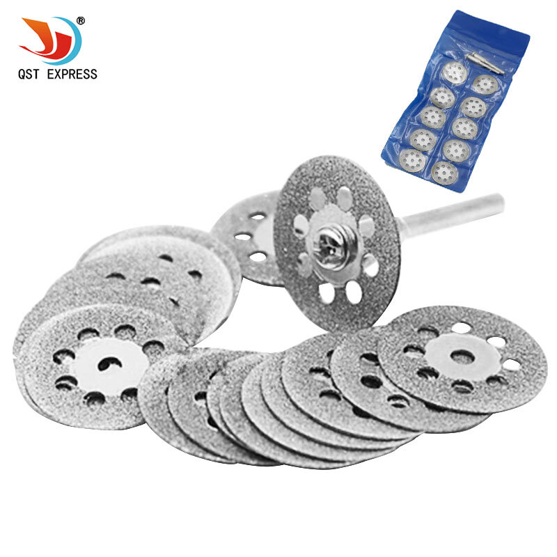 Nova venda quente 10pcs 22mm mini sharp diamond cut rotary tool discos de disco de corte diy ferramentas acessórios para dremel com 2pcs rod