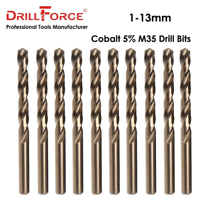 Set Mata Bor Kobalt Drillforce 1-13Mm M35 untuk Baja Tahan Karat Tembaga, Aluminium, Logam Campuran Seng HSSCo Alat Bor Putar
