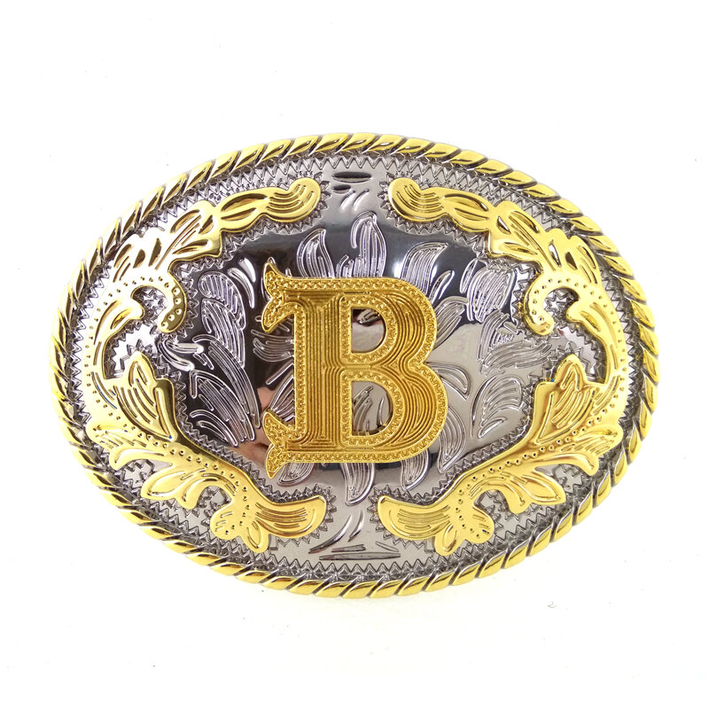 Western cowboy high grade double color white + gold surname letter buckle zinc alloy belt buckle for the 4.0 belt