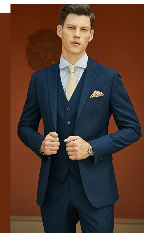 Blazer padrinho com dois botões, blazer masculino com lapela e duas botões (jaqueta + calças + gravata + colete)