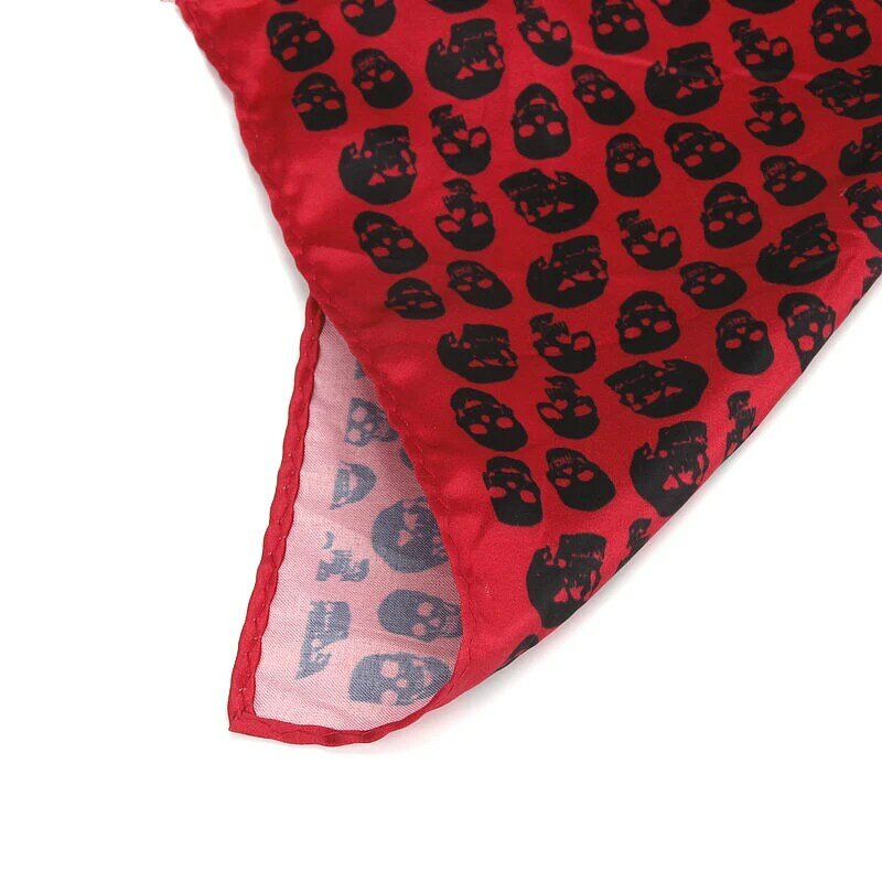 Brand New Men's Handkerchief Vintage Skull Print Pocket Square Soft Silk Hankies Wedding Party Business Hanky Chest Towel Gift
